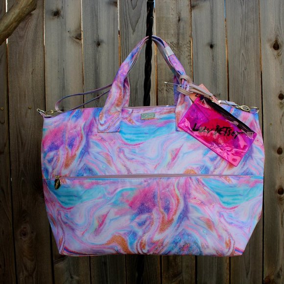 Betsey Johnson Pink Multi LBMarly Weekender Bag with Logo Zip Pouch Set NWT